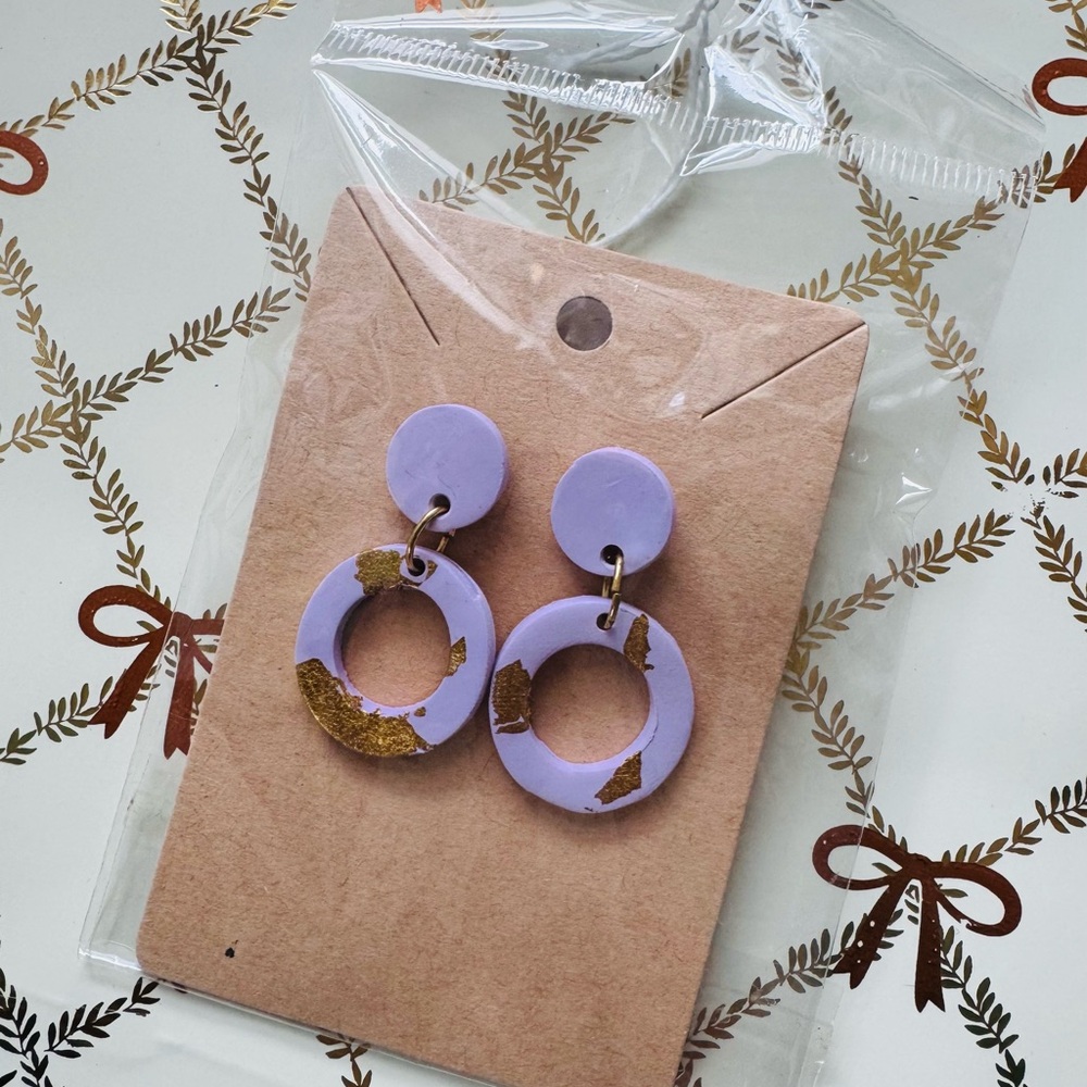 Purple and Gold Circle Stud Earrings
